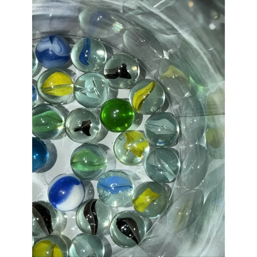 Vintage Glass Marble Lot 33 Mixed Cat's Eye Swirl Shooter Marbles Retro Toy
